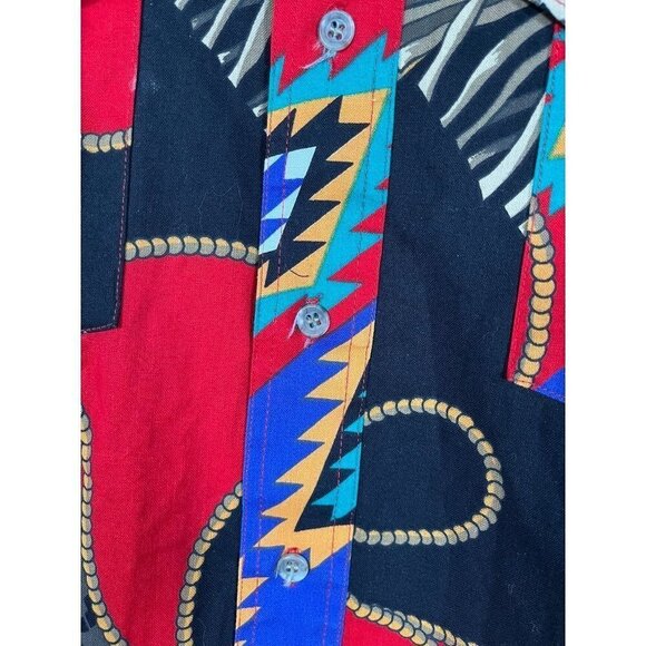 Wrangler Shirt L Red Western Cowboy Military Floral Tropical Resort Mature 80s - Picture 7 of 12